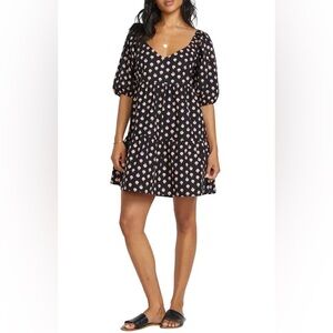 Billabong 100% Cotton Black and Pink Floral Medium Dress